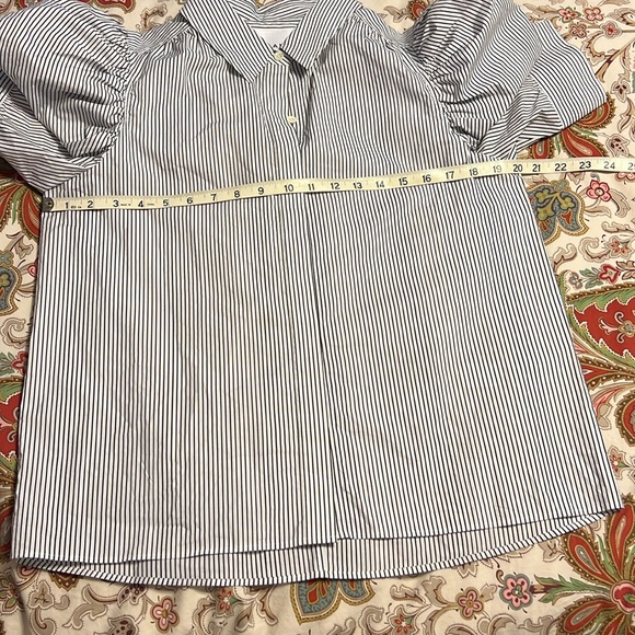 FRAME DENIM Ruched Puff Sleeve Shirt Blouse White with Black Stripes - Picture 11 of 12